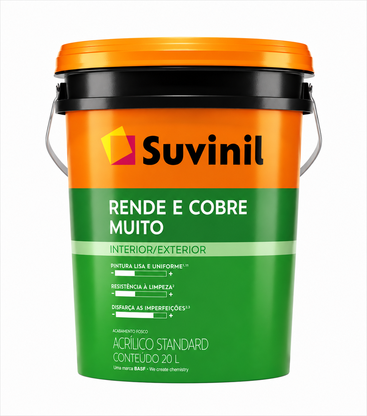 Tinta Acrílica Fosca Rende e Cobre Muito Standard Interior e Exterior Branco 20 L Suvinil